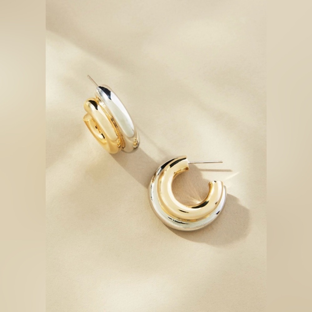 RARE ANTHROPOLOGIE NWT Two-Tone Hoop Earrings